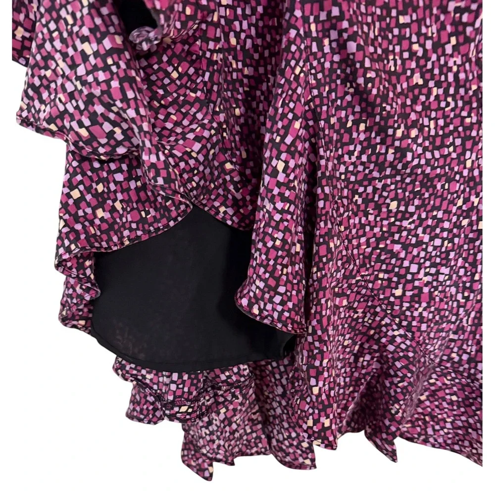 Vtg Liz Claiborne 100% Silk Purple Mosaic Flounce Hem Skirt Y2K Whimsigoth 8